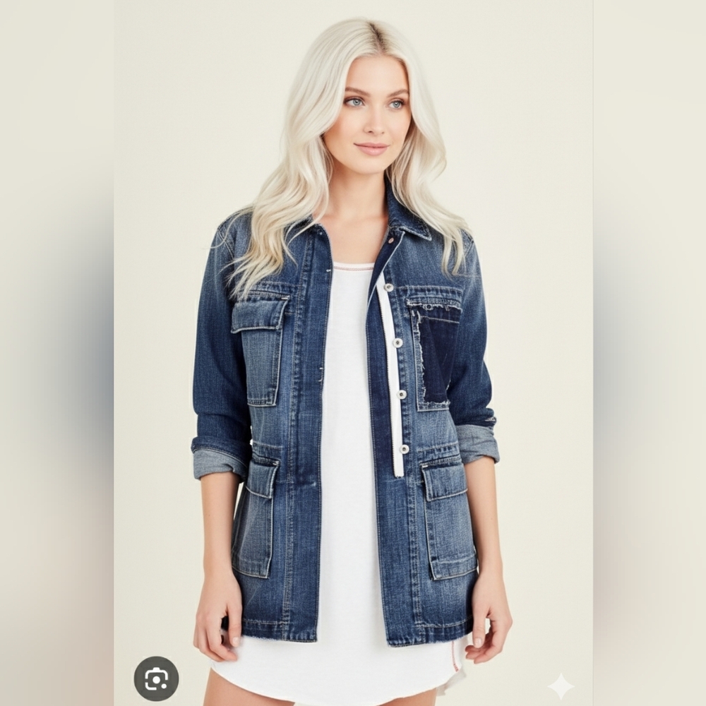 True Religion Jacket Denim Distressed Blue Field Size XS